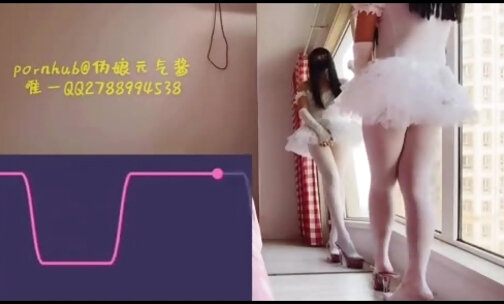 Chinese CD Enjoying Remote Sex Toys in Front of Floor t