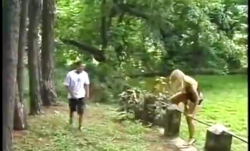 Forest sucking act with a blonde TS