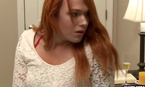 Redhead babysitter shemale anal fucked by a muscular guy