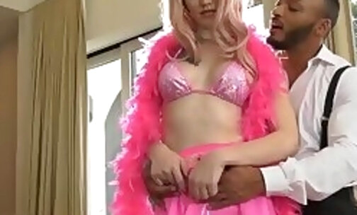 Pink hair trans babe Lena Moon likes black cock