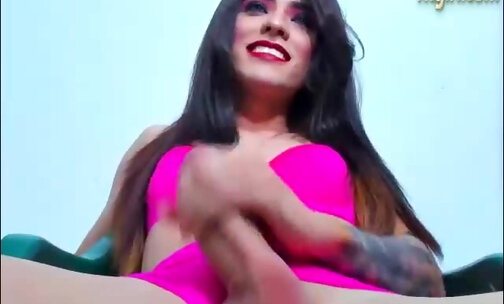 latina trans girl jerking off her hugecock