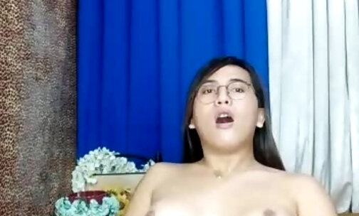 Filipina ladyboy big tits cum in glass