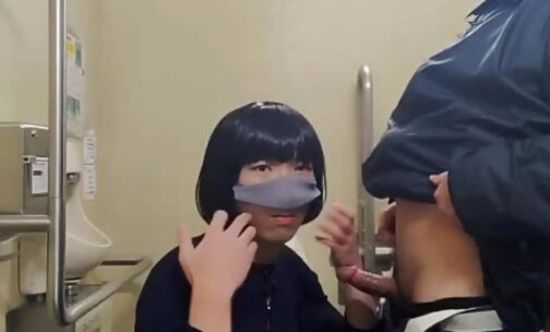 Japanese crossdresser suck stranger dick in public toilet
