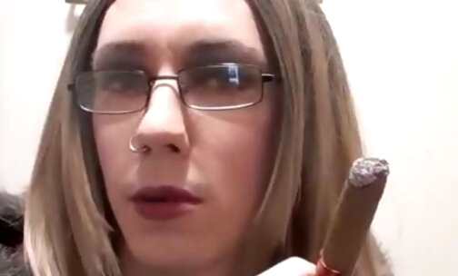 Tranny Tries a Cigar for the first time.