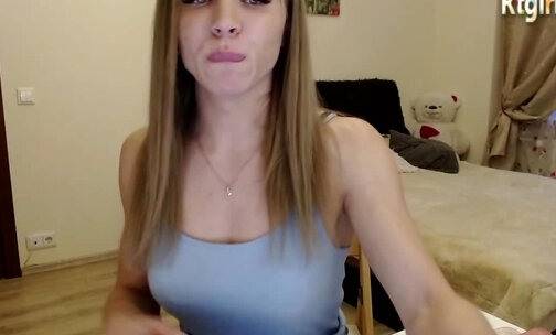 slim russian teen transgirl stroking her cock on webcam