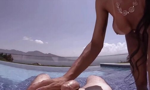 Hot Tgirl fucking a rich guy at his villa by the pool