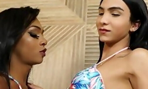 Two big ass shemales sucked big cock before busty tranny fucked in asshole