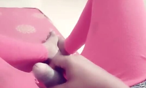 Desi Sissy in Pink Leggings Teasing Uncut Cock