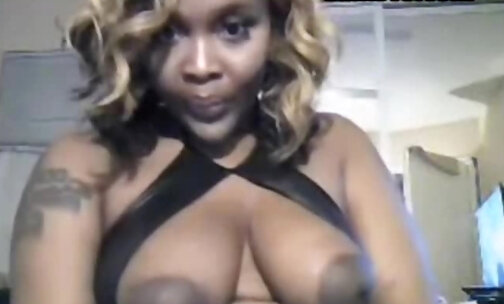 Black lactating shemale strokes her cock