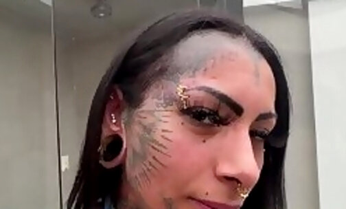 Inked bigass tranny gets fucked doggystyle