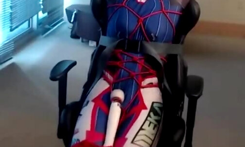 Tied myself to a Gaming Chair Wearing DVa Bodysuit Mata