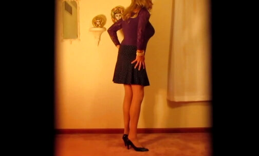 Purple Top & Black Skirt with Stockings