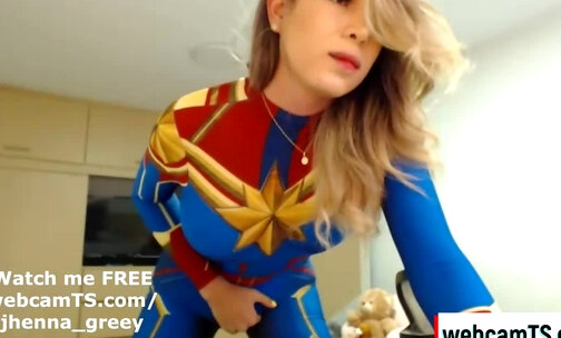 Jhenna Cums in Super Hero Costume