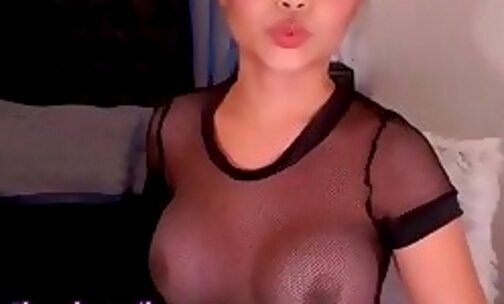 big boobs asian ladyboy tugs her dick on webcam
