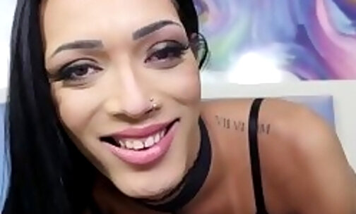 Petite teen latina tranny Gaby Maia sucks cock and anal fucked bareback