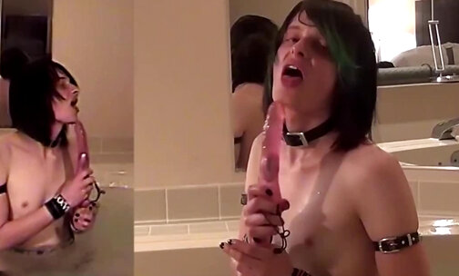 Pretty femboy with big dick gets wet