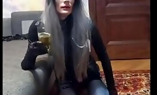 Femboy sissy slut slave crossdresser drinking piss