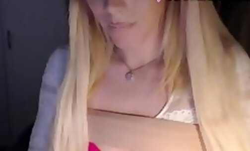 Attractive Blonde T-Girl masturbating  Live at Webcam Part 3