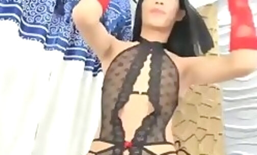 Cute Tranny Tugs Her Cock Masturbating