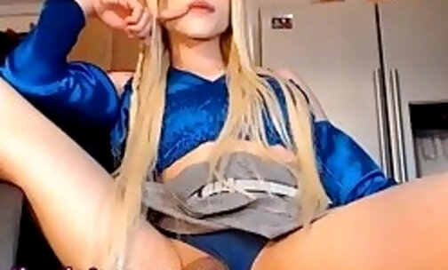 pretty blonde trans cutie tugs her huge dick on webcam