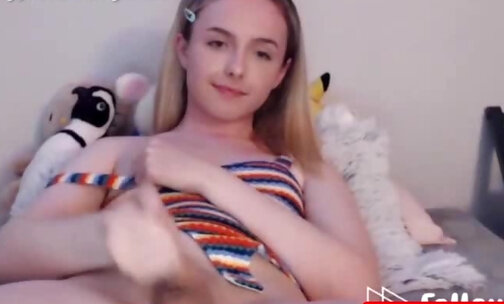 Schoolgirl cute tgirl jerking webcam