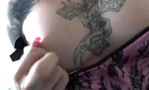 Tattooed tranny Brittany St Jordan jerks