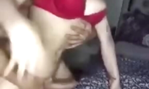 Redbone Tranny getting Fucked and Jerked off