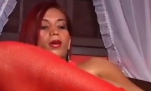 Evelin Frazao in red stockings sucks cock & gets banged