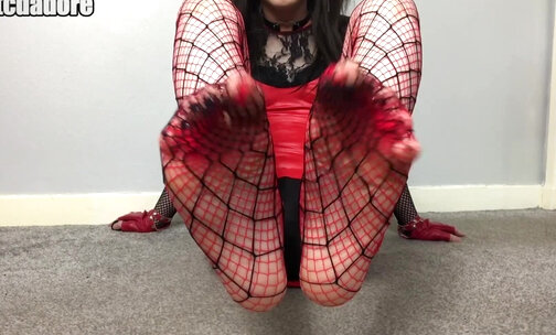 Feet tease in layered fishnets