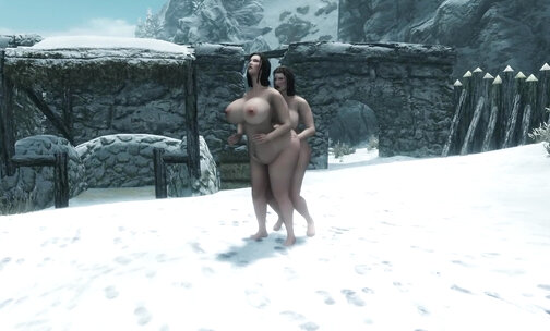BBW Futa fucks hot girl outdoors after eating too much