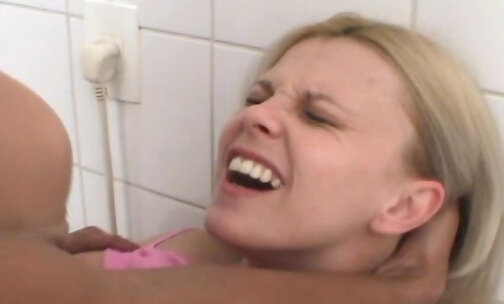 Blonde girl gets tranny cock in her muff