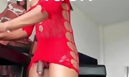 small boobs teen ebony transgirl tugs big monster cock on webcam