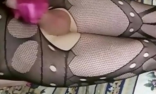 Skinny blonde Sissy Joys with Pink Dildo in solo action with cumshot