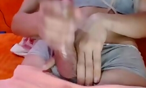 Teenage Ladyboy wanking on webcam