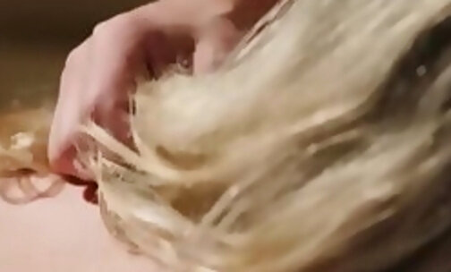 Busty transsexual blonde Nikki Vicious sucks on hard cock