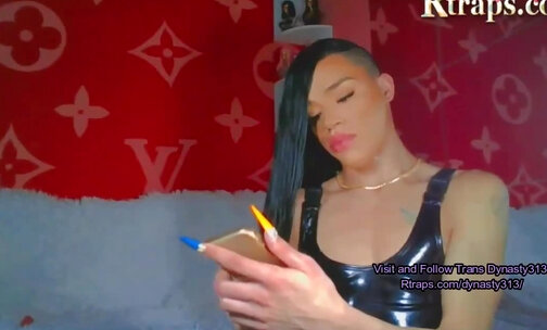 long black hair shemale teases on webcam