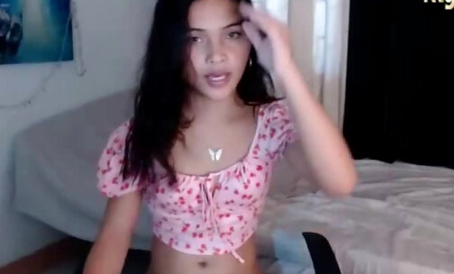 petite filipina teen shemale strokes her small cock